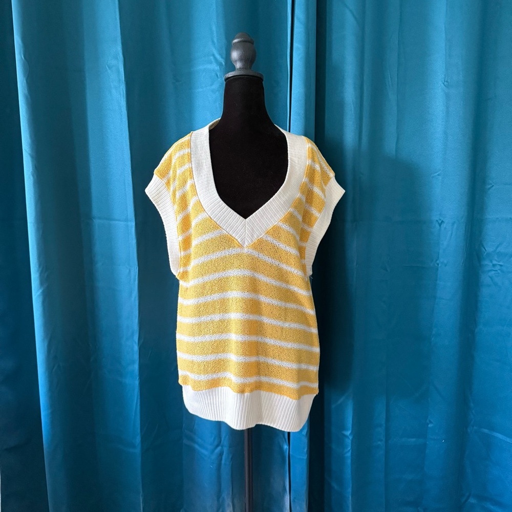 Zara Mustard and Cream Knit Oversized Sweater Vest